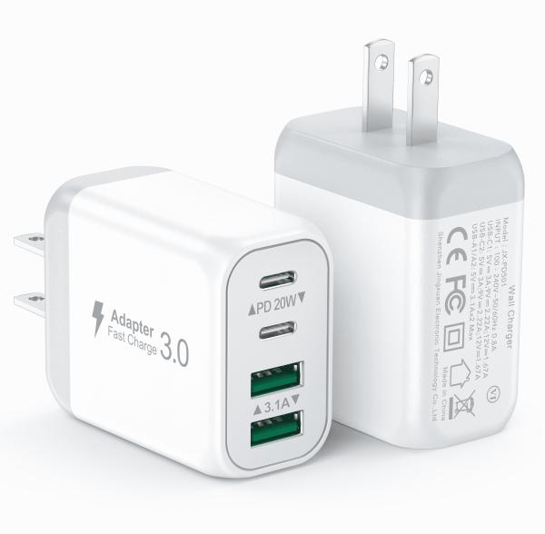 RDRKR 40W USB-C Wall Charger with 4 Ports, Fast Charging Multiport Adapter with Dual PD+QC, Compatible with iOS and Android Phones and Tablets(White) - Image 2