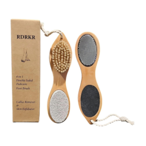 Pumice Stone Foot File 4 in 1 Double Sided Foot Cleaner Kit Pedicure Steel Files Sandpaper Pumice Stone Boar Bristle Bamboo Foot Scrub