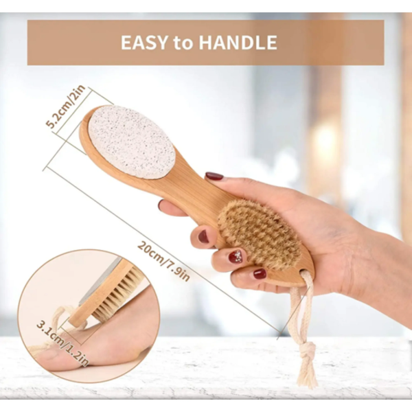 Pumice Stone Foot File 4 in 1 Double Sided Foot Cleaner Kit Pedicure Steel Files Sandpaper Pumice Stone Boar Bristle Bamboo Foot Scrub - Image 6